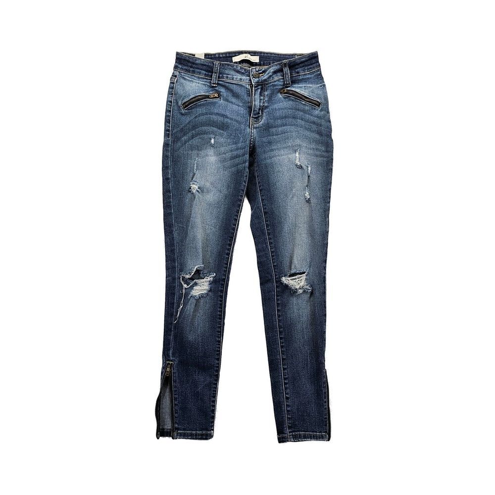 KanCan Skinny Jeans Distressed Destroyed Stretch Ankle Zip Mid Rise Womens 5/26